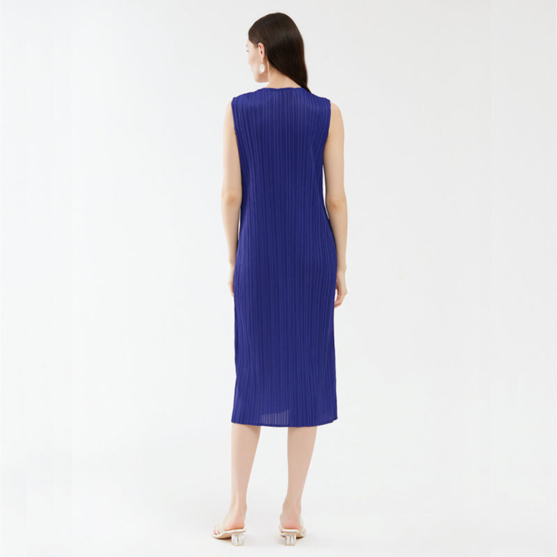 Design Sense Split Sleeveless Dress Women's Elegant Zipper Dress