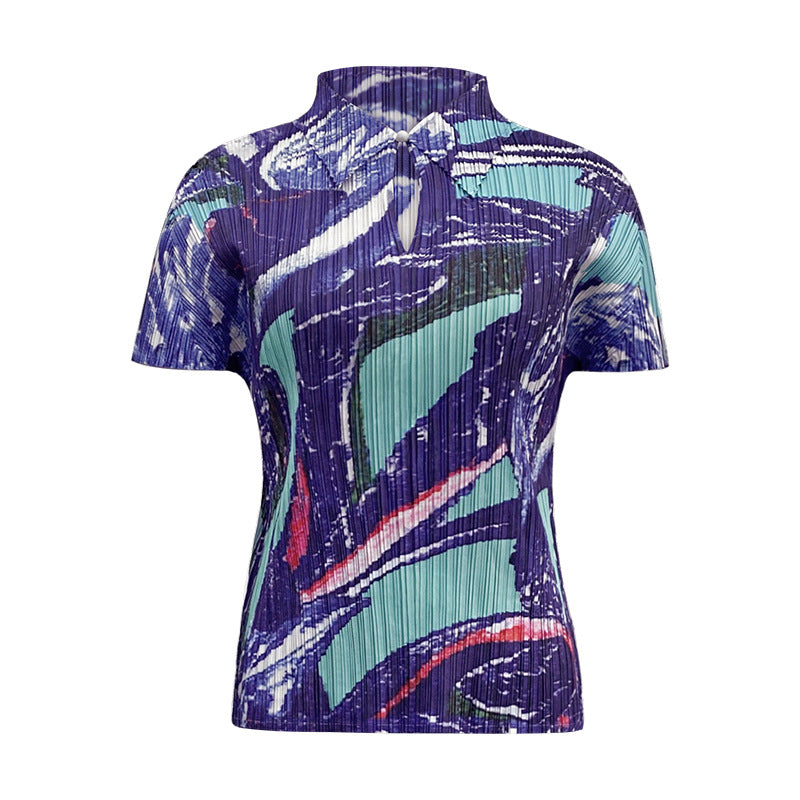 Floral Suit Women's Polo Collar Short-Sleeved Shirt Straight Printed Skirt Two-Piece Suit Women's