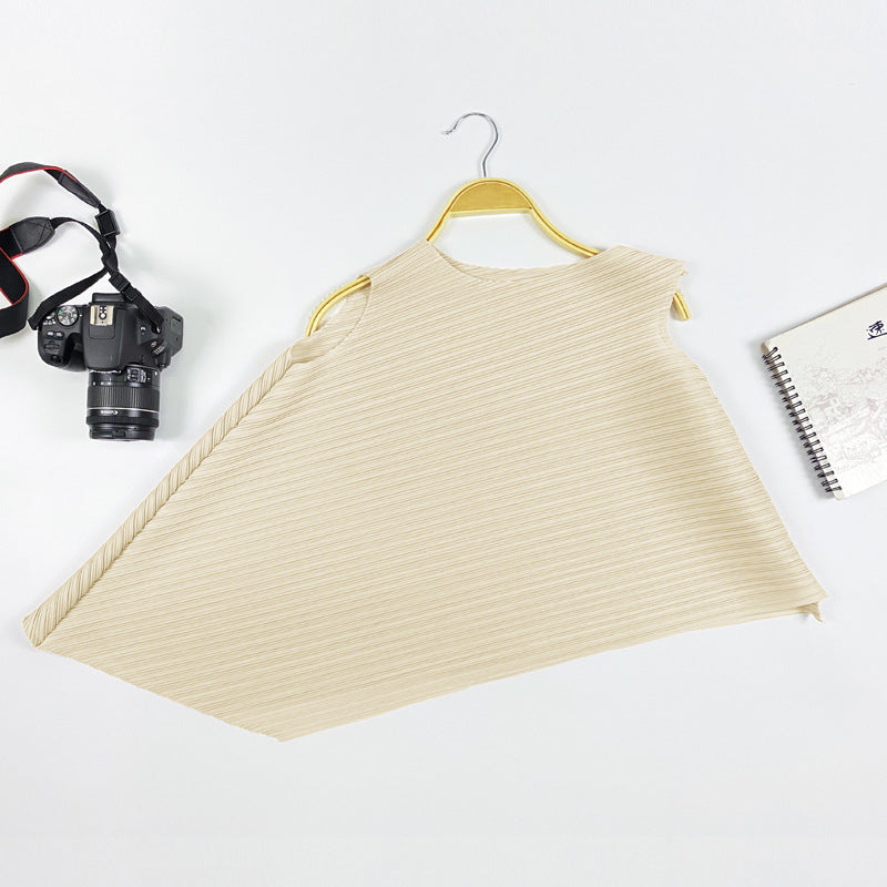 Simple and Irregular round Neck All-Matching Top Sleeveless Solid Color Female in Stock