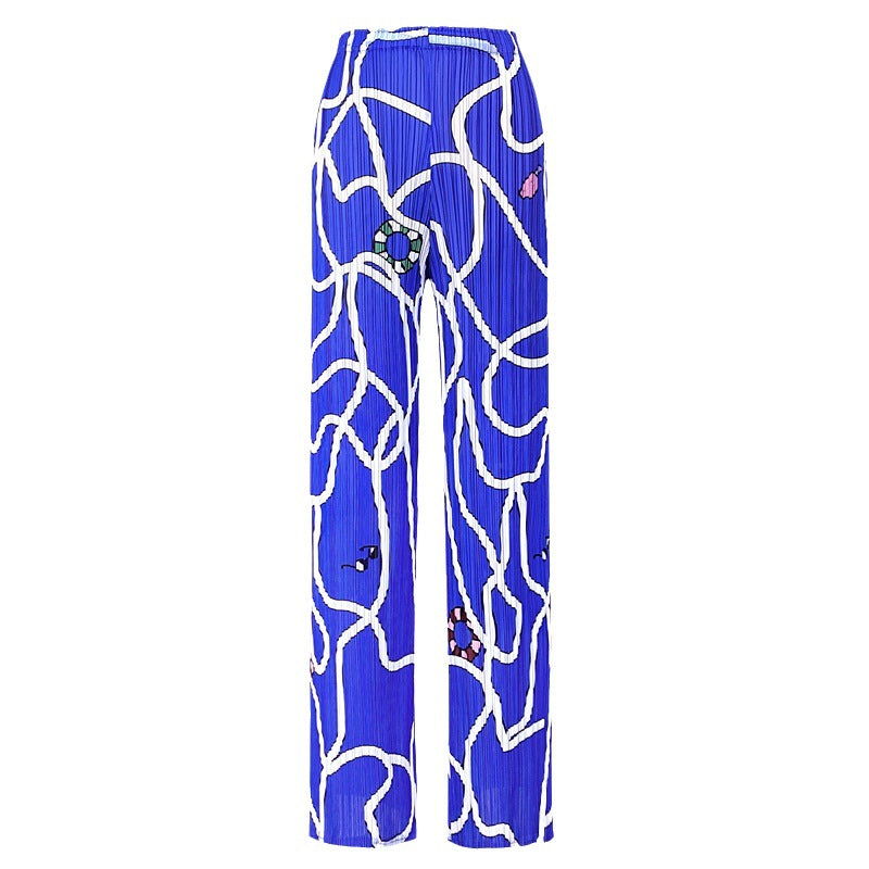 Pants Women's Straight-Leg Pants Long Women's Elegant Pleated Print Line Casual Style Trousers