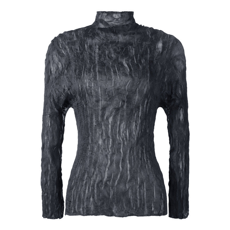 Season Women's Simple Slim Fit Inner Wear Collar Pleated Hollow Bottoming Shirt Women's Long Sleeve Sun Protection Shirt