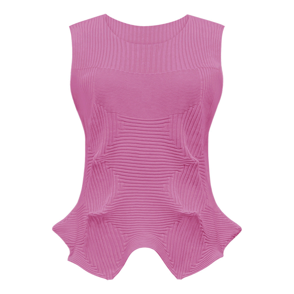 Sea Urchin Knitted Sleeveless Two-Piece Suit Women's Vest Top Bubble Skirt