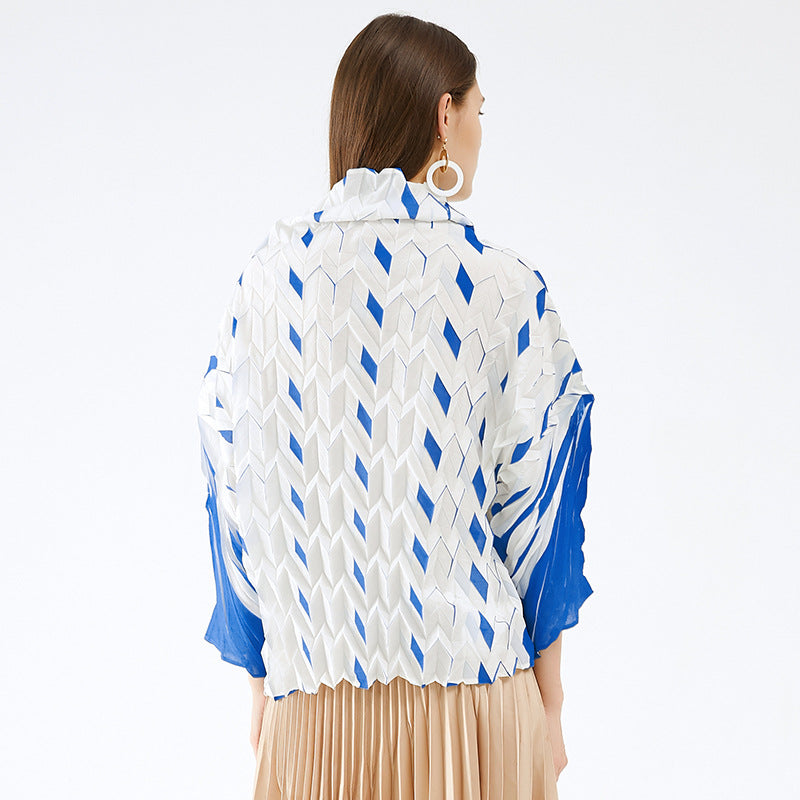 Plaid Pleated Pile Collar Pullover Sweater Women's Loose Casual Long Sleeves Top