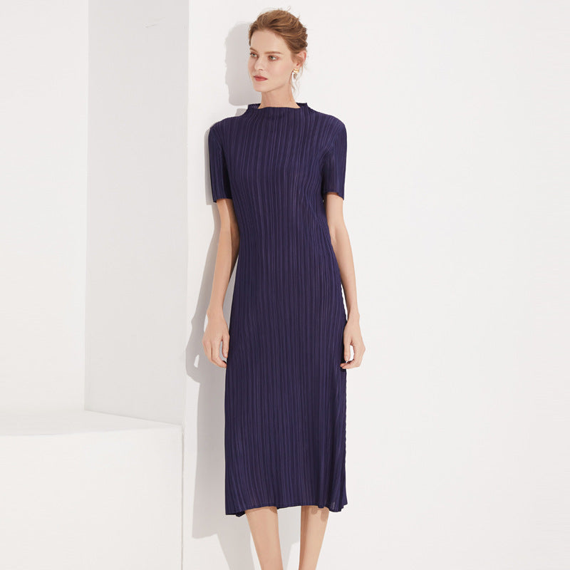 Simple Basic Versatile Stand Collar Long Skirt Pleated Skirt Dress Wholesale