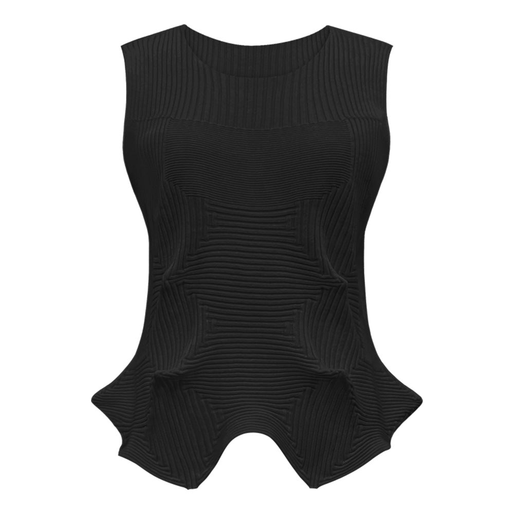 Sea Urchin Knitted Sleeveless Two-Piece Suit Women's Vest Top Bubble Skirt