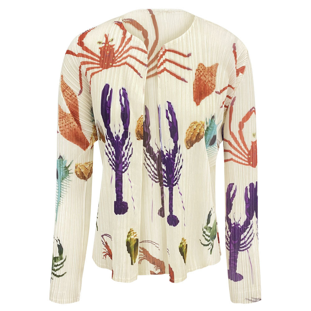 Long Sleeve Sunscreen Coat Women's Lightweight Cardigan Model Top Seafood Printed Shawl Small Coat for Women without Buckle