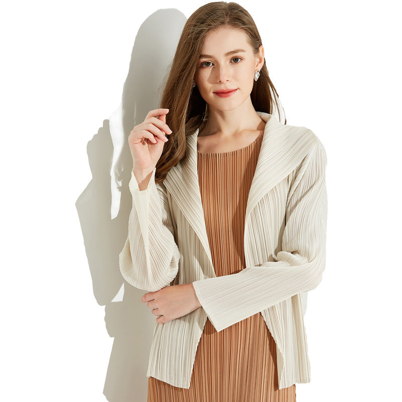 Niche Polo Collar Top Solid Color Beige Versatile Small Coat Women