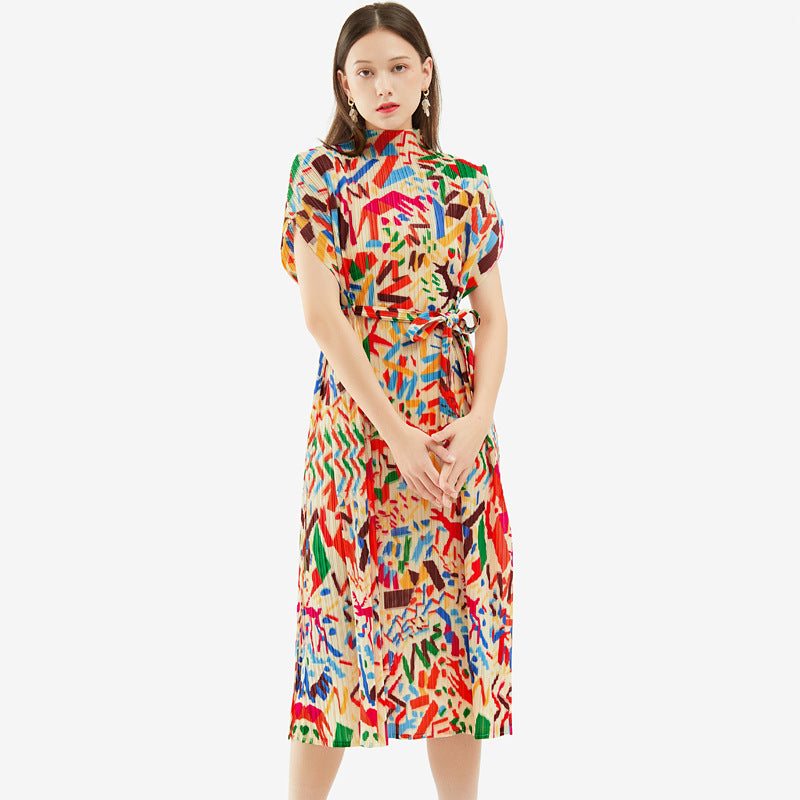 Printed Mid-Length Dress Women's Personalized Graffiti Elastic Waist Slim-Fit Pleated Skirt Women's