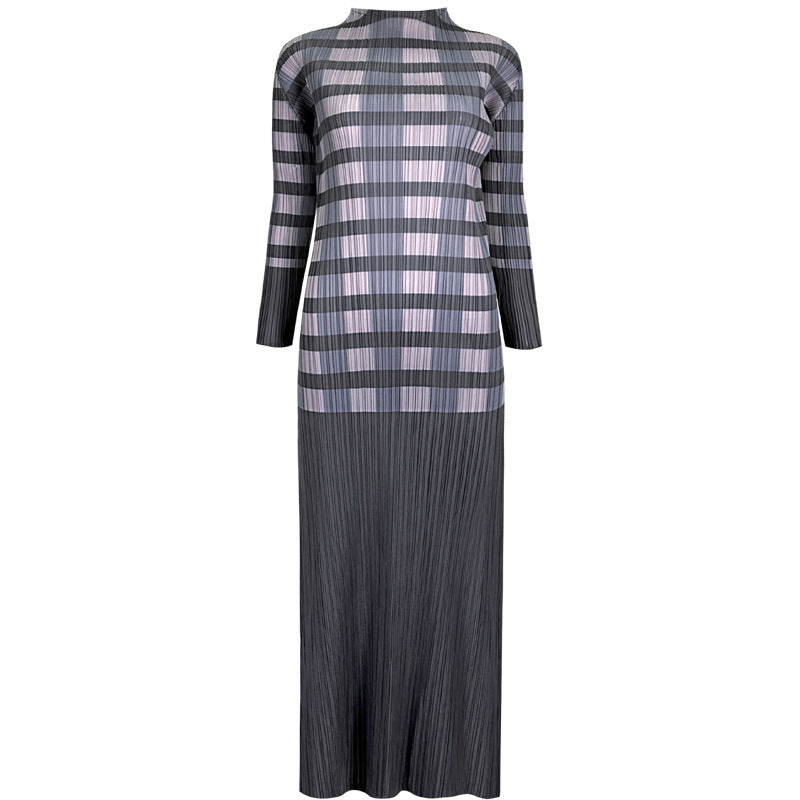 Pleated Elegant Slim Half Collar Dress Long Sleeve Straight Slimming Midi Dress Women