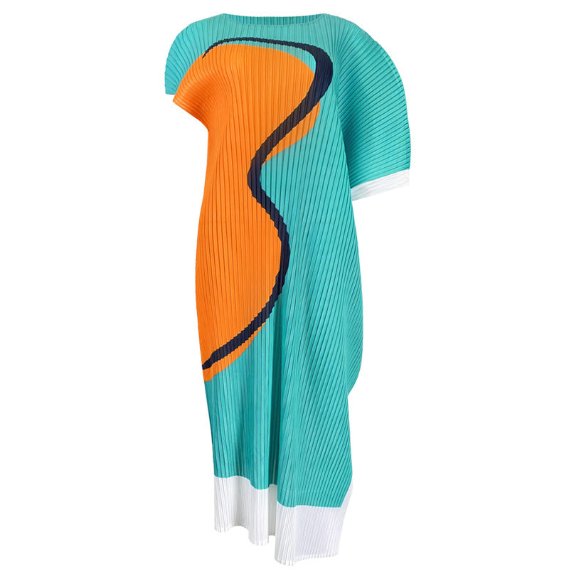 Elegant Dress Crew Neck Casual Style Loose Mid-Length Casual Pleated Women