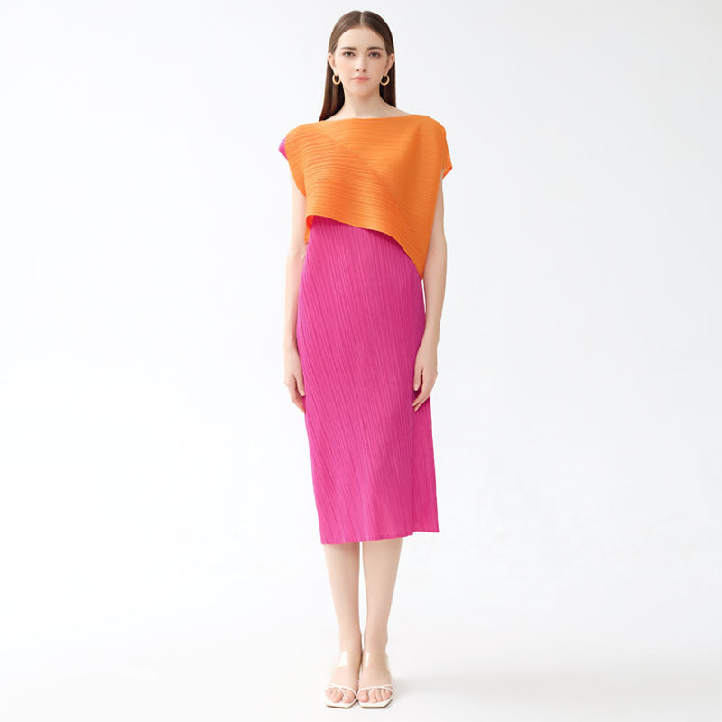 round Neck Multicolor Dress Fake Two-Piece Sleeveless Level Slim Fit A- line Dress Sense Classic Style