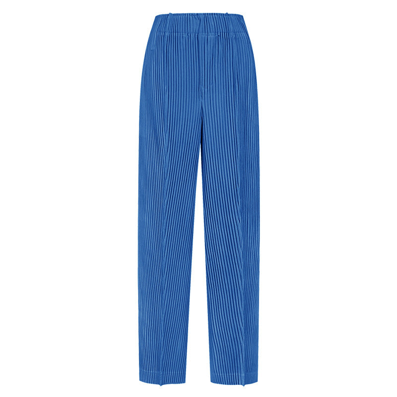 Pleated Casual Pants Women's Simple All-Match Waist Slimming Loose Solid Color Straight-Leg Pants Women