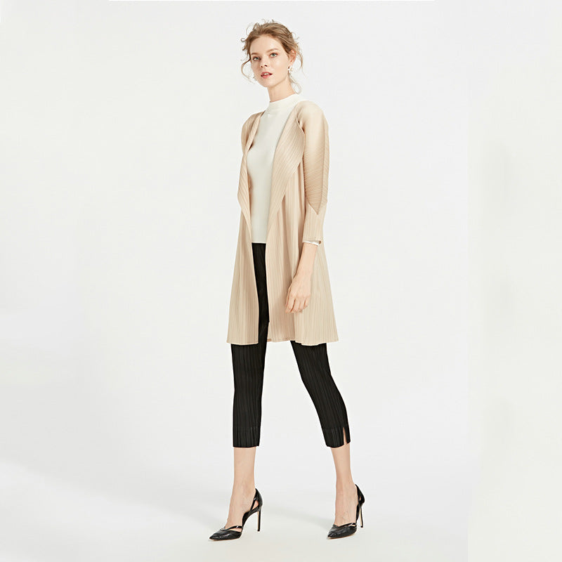 Mid-Length Top Thin Pleated Cardigan Jacket Long-Sleeved