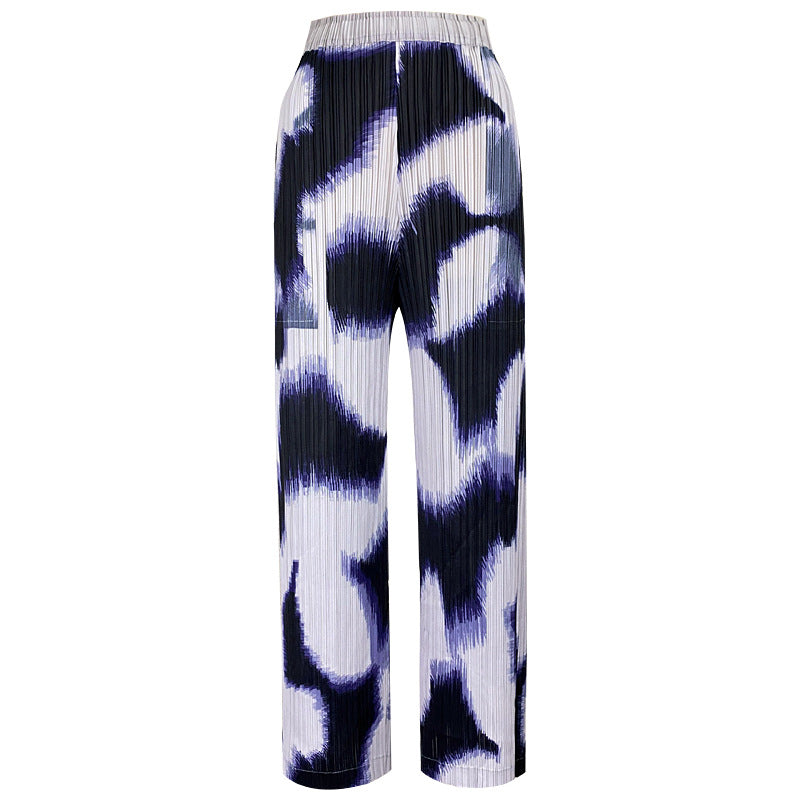 Pleated Suit Women's Personalized Hand-Painted Casual Style Slimming Top Casual Pants Two-Piece Set