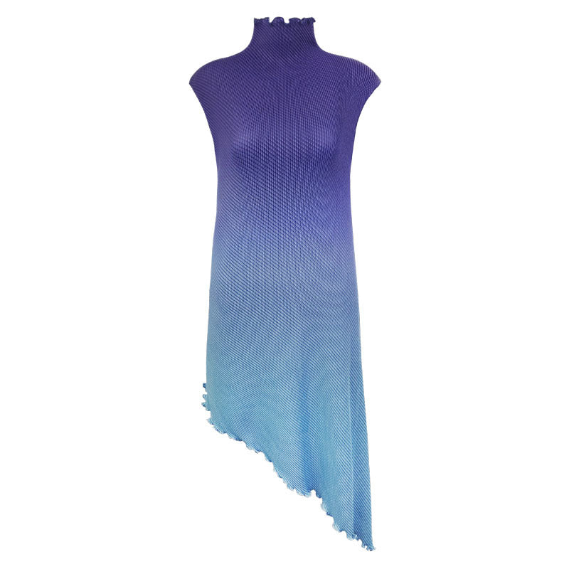 Irregular Two-Piece Long Sleeve Gradient Coat Collar Temperament Leisure Pleated Dress