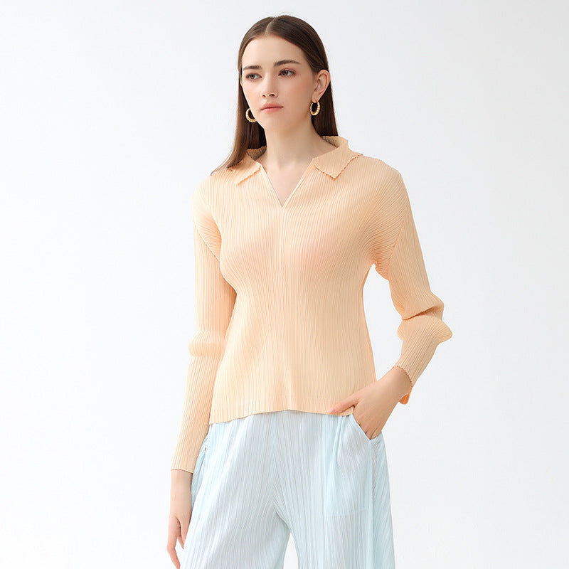 Early Slim Fit Polo Collar Long Sleeve Women's T-shirt Basic Style Top Women