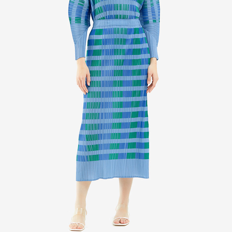 Plaid Printed Suit Women's Elegant Long Sleeve Top Straight Skirt Two-Piece Suit