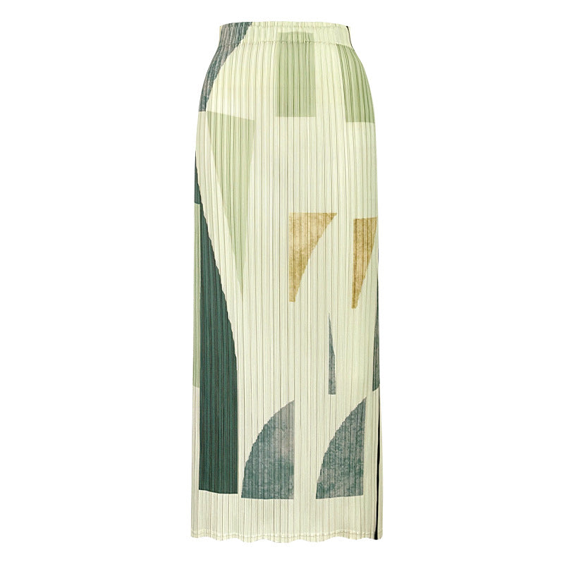 Printed Skirt Geometric Design Straight Pleated Skirt Women's Hip-Wrapped Skirt
