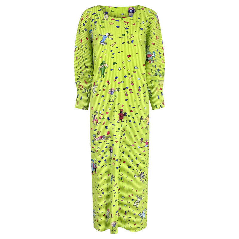 Petite Dress Pleated Slim-Fit Long-Sleeved Pleated Dress