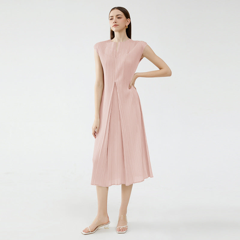 Elegant Style Vest Design Sleeveless V-neck Patchwork Skirt Dress Female Dress