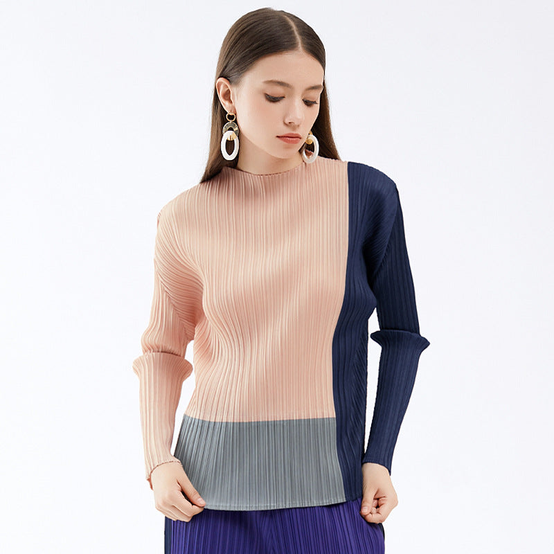 Half Collar Color Contrast Long Sleeve T-shirt Slimming Versatile Bottoming Shirt Niche Inner Wear Blouse