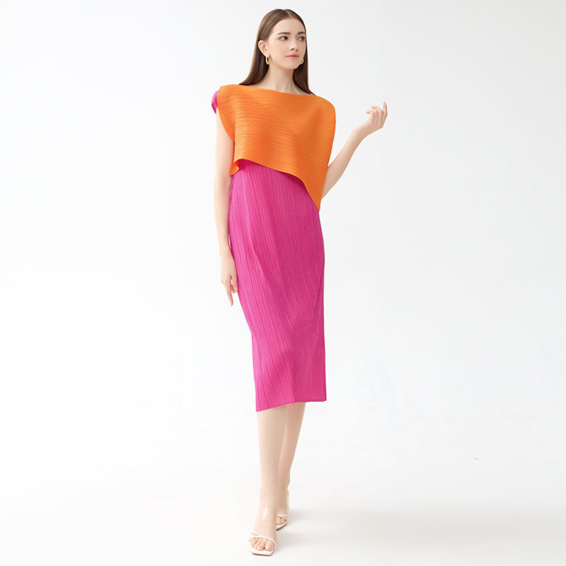 round Neck Multicolor Dress Fake Two-Piece Sleeveless Level Slim Fit A- line Dress Sense Classic Style