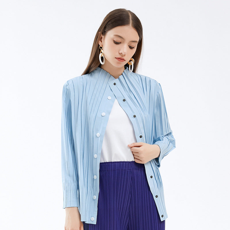 Collar Thin Cam Buckle Windbreaker Women's Wild Coat Pleated Cardigan