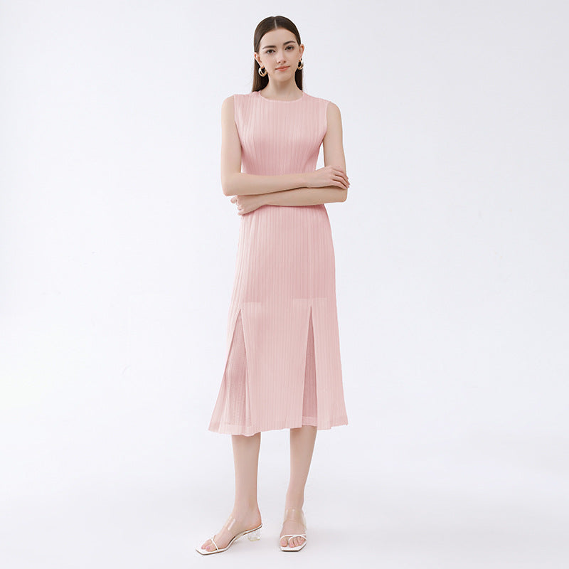 Casual Slit round Neck A- line Skirt Stitching Dress