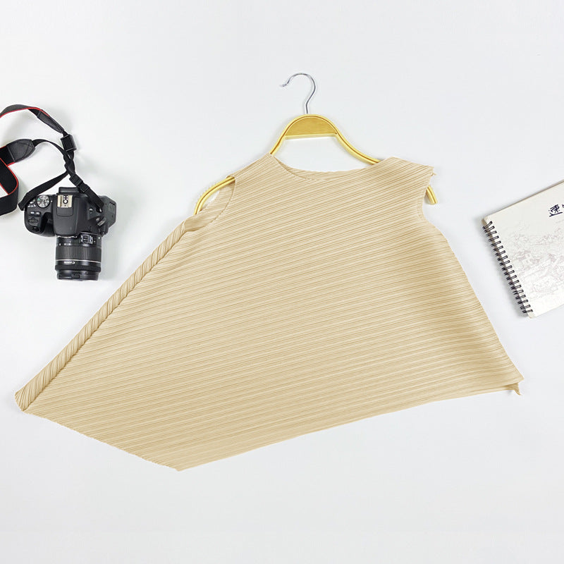 Simple and Irregular round Neck All-Matching Top Sleeveless Solid Color Female in Stock