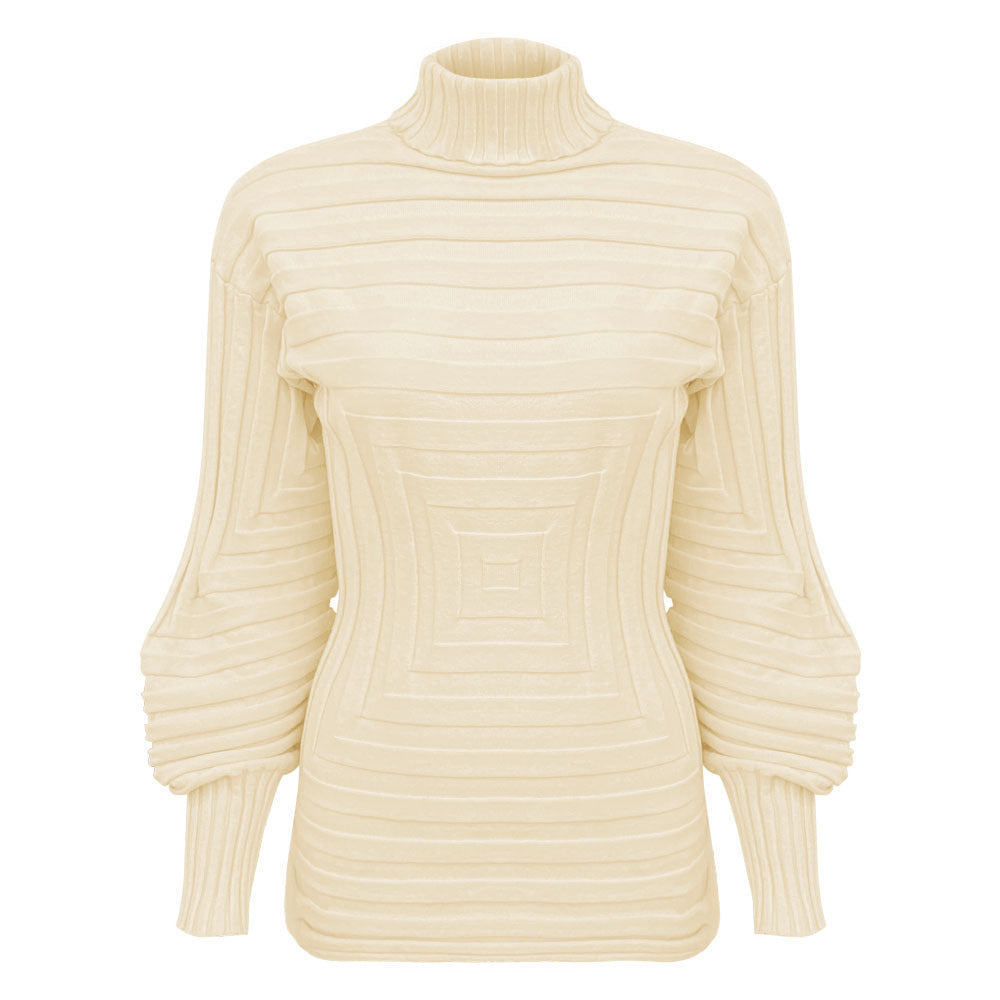 Diamond Sweater Women's Annual Lantern Sleeve Collar Thermal Slim Fit T-shirt Solid Color Top