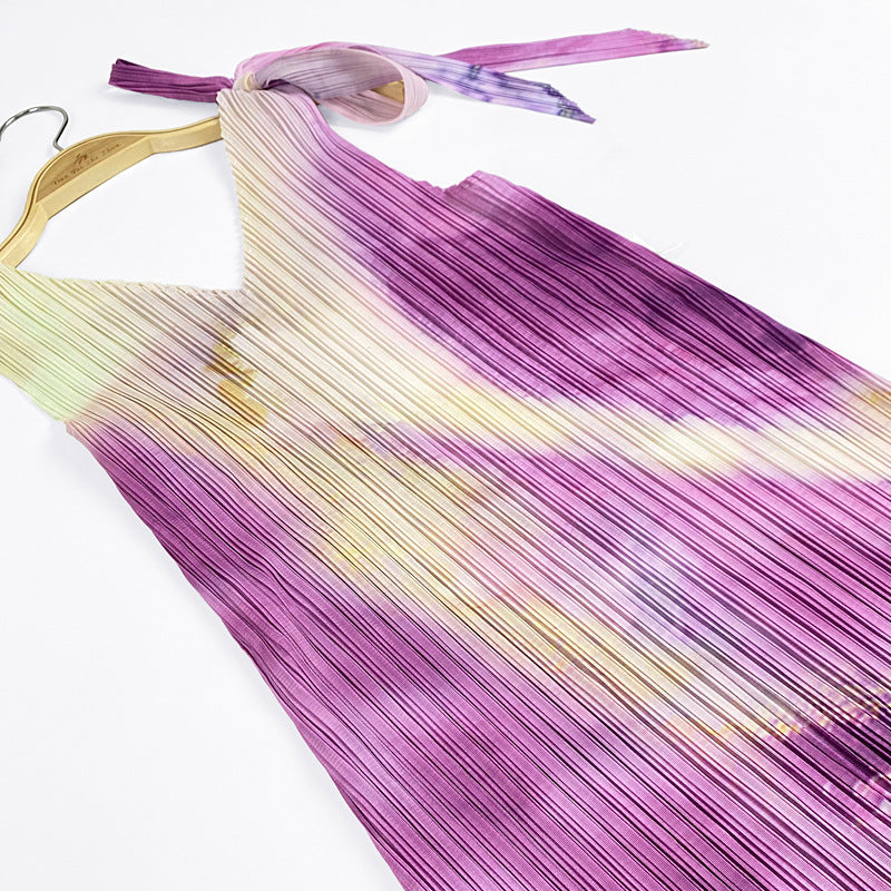 Casual Style Casual V-neck A- line Skirt Ink Painting Printed Lace up Dress Women