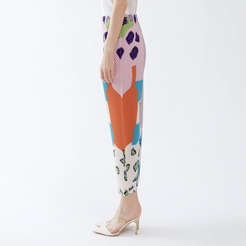 Scale Pleated Printing Grade Sense Straight-Leg Pants Women's Annual Stretch Drooping Straight Slimming Trousers Women's