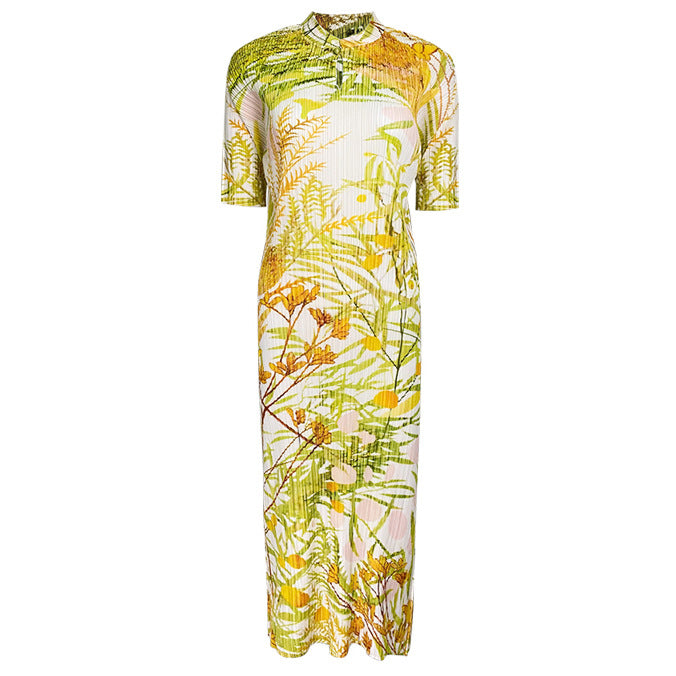 Short Sleeve Printed Cheongsam Dress Elegant Chinese Style Floral Cheongsam Long Dress