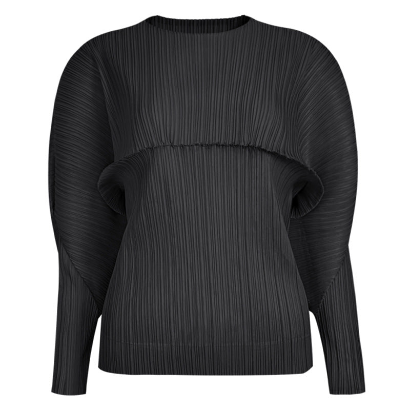 Peplum Top Women's Solid Color Long Sleeve round Neck T-shirt Stitching Elegant Bottoming Shirt