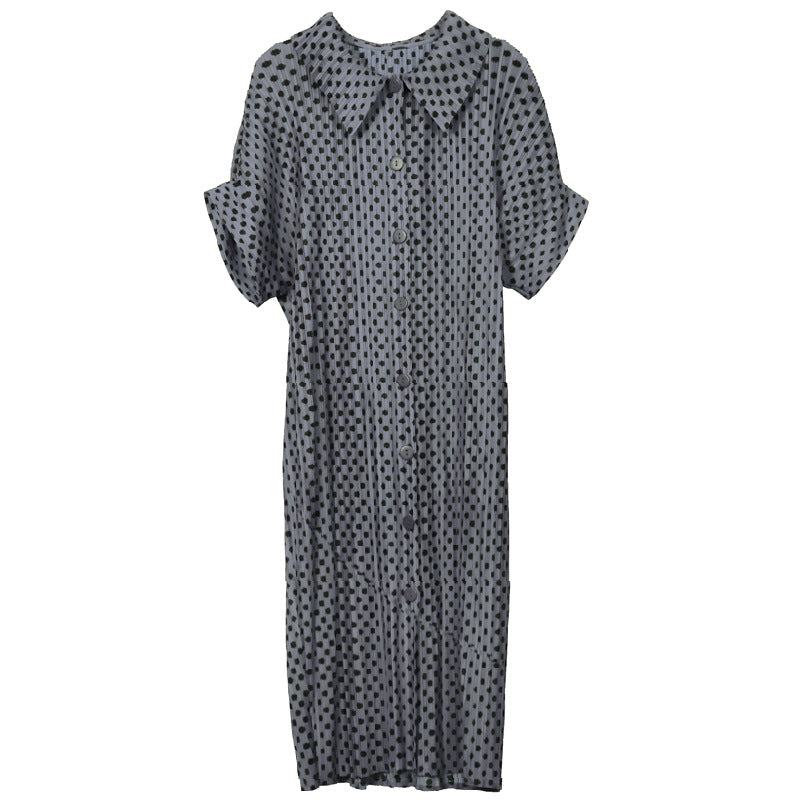 Printing Mesh Red Wave Point Lapel Button Cardigan Outer Wear Cardigan Dress and Coat