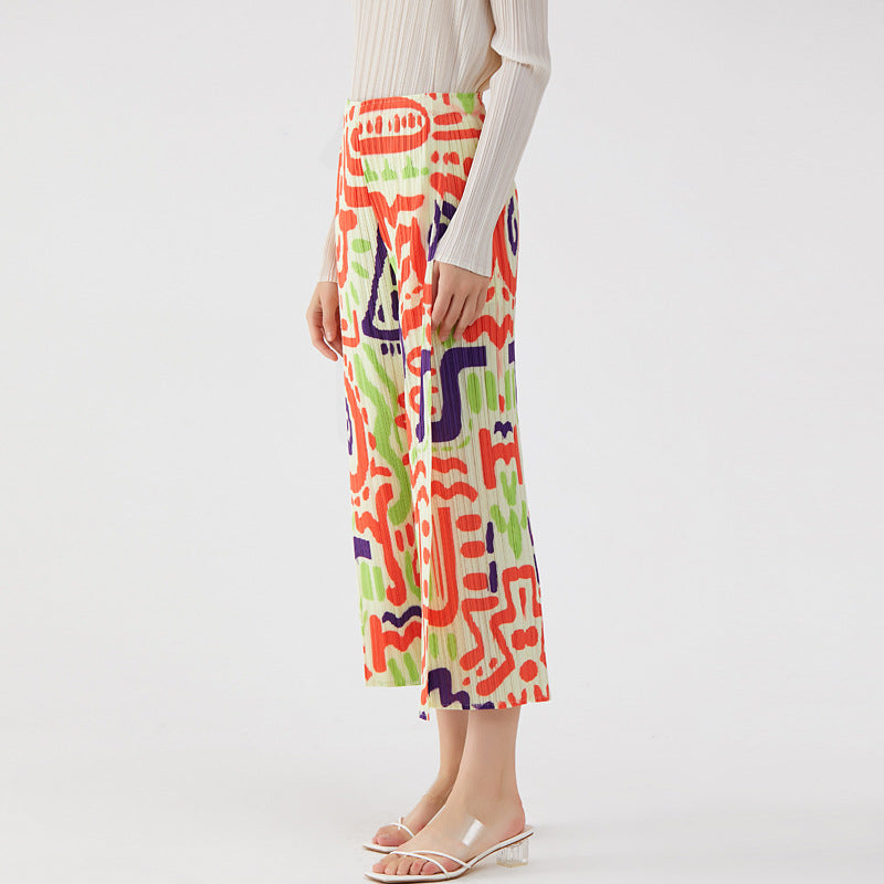 Personalized Trendy Design Printed Casual Cropped Pants Women's Loose Pleated Comfortable Women's Pants