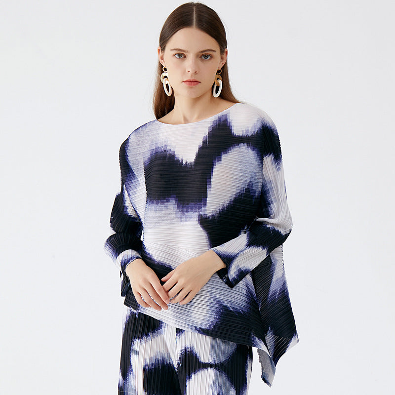 Pleated Suit Women's Personalized Hand-Painted Casual Style Slimming Top Casual Pants Two-Piece Set