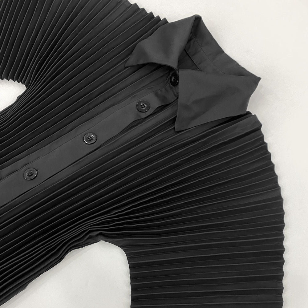 Handmade Pleated Loose Single-Breasted Irregular Niche Design Long Sleeve Dress Women