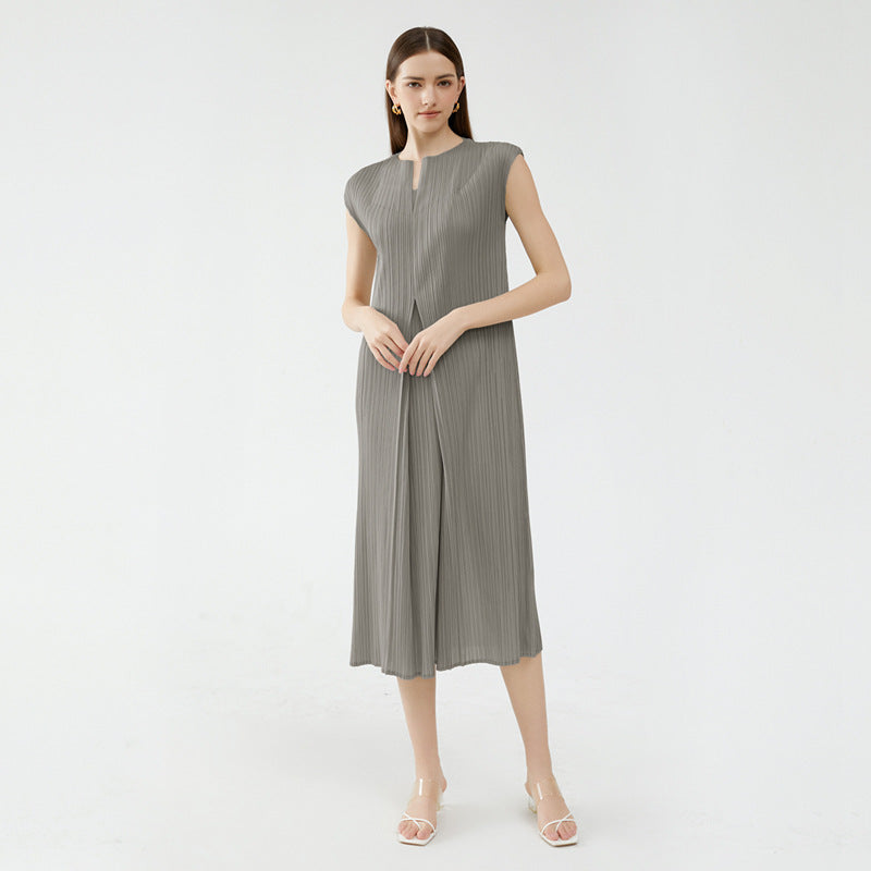 Elegant Style Vest Design Sleeveless V-neck Patchwork Skirt Dress Female Dress