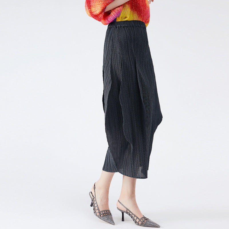 Casual Black Color & Pleats Skirt Mid-Length Waist Bag Hip Bud Skirt Women