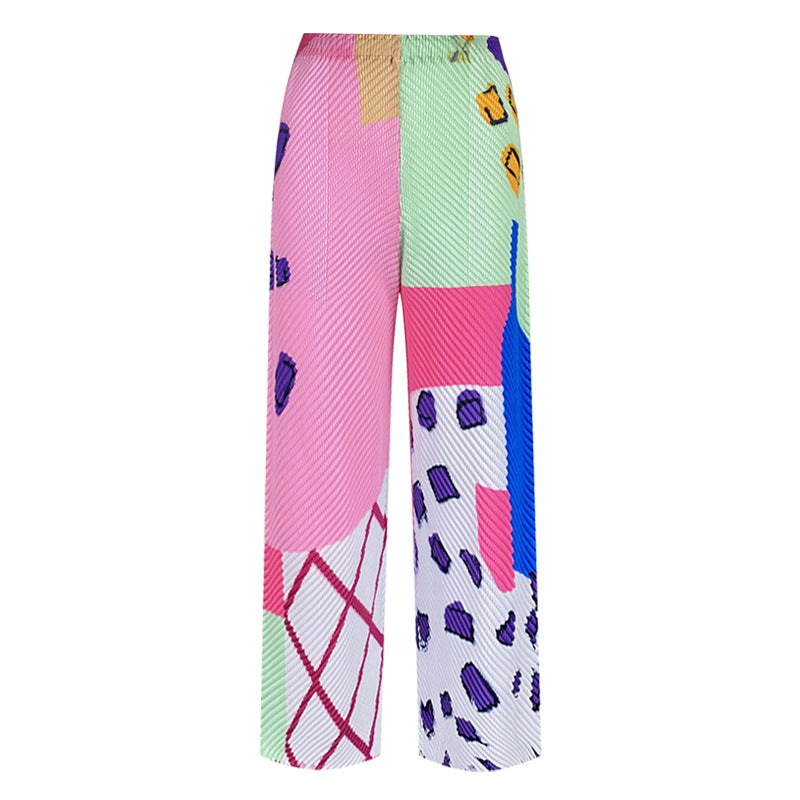 Scale Pleated Printing Grade Sense Straight-Leg Pants Women's Annual Stretch Drooping Straight Slimming Trousers Women's