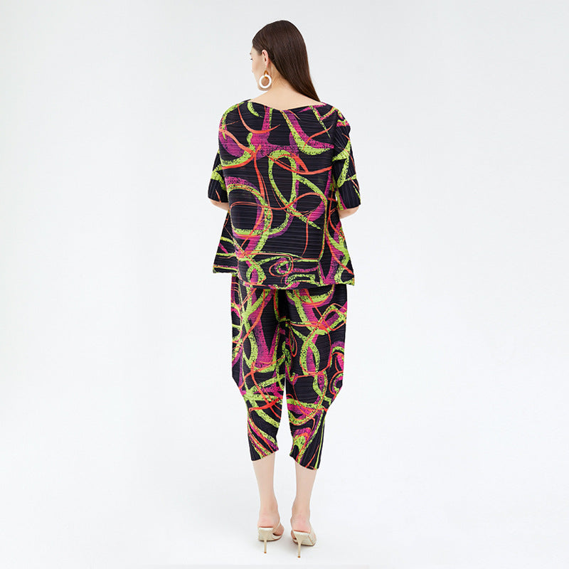 Casual Suit Niche Short-Sleeved Women's Loose Harem Pants Two-Piece Set Women's Clothing