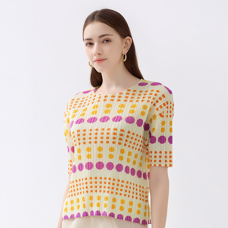 Polka Dot round Neck Short Sleeve Top Sweet All-Matching Printed Slim Women T-shirt