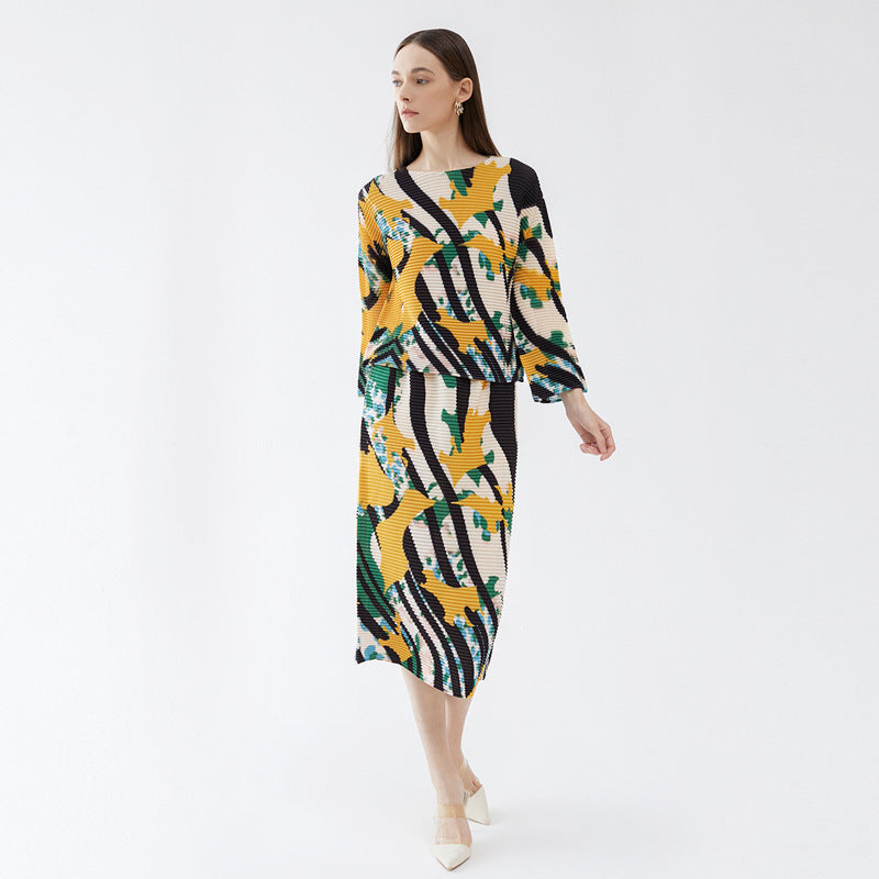 Original Suit Casual Print Top Slimming Long-Sleeve Suit Suit Skirt for Women