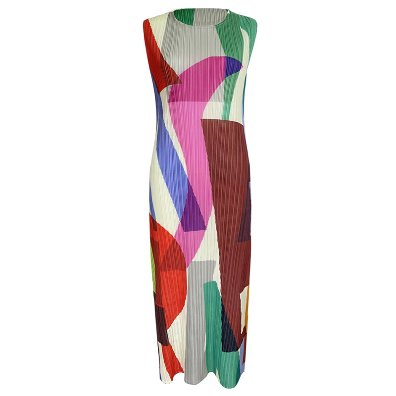 Geometric Sleeveless Slim Fit Dress Women's Long and Simple All-Matching Slimming A- line Skirt