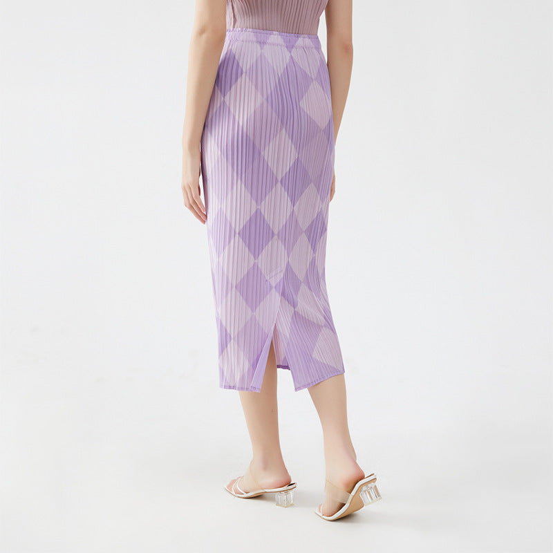 A- line Skirt Women's Skirt Mid-Length Commuter Design Sense Niche Waist Plaid Skirt