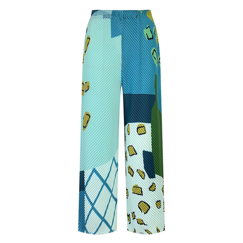 Scale Pleated Printing Grade Sense Straight-Leg Pants Women's Annual Stretch Drooping Straight Slimming Trousers Women's