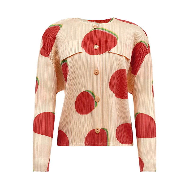 Comfortable Breathable Suit Fu Dou Printed Long-Sleeved Shirt Slim Fit Slit Skirt Two-Piece Set