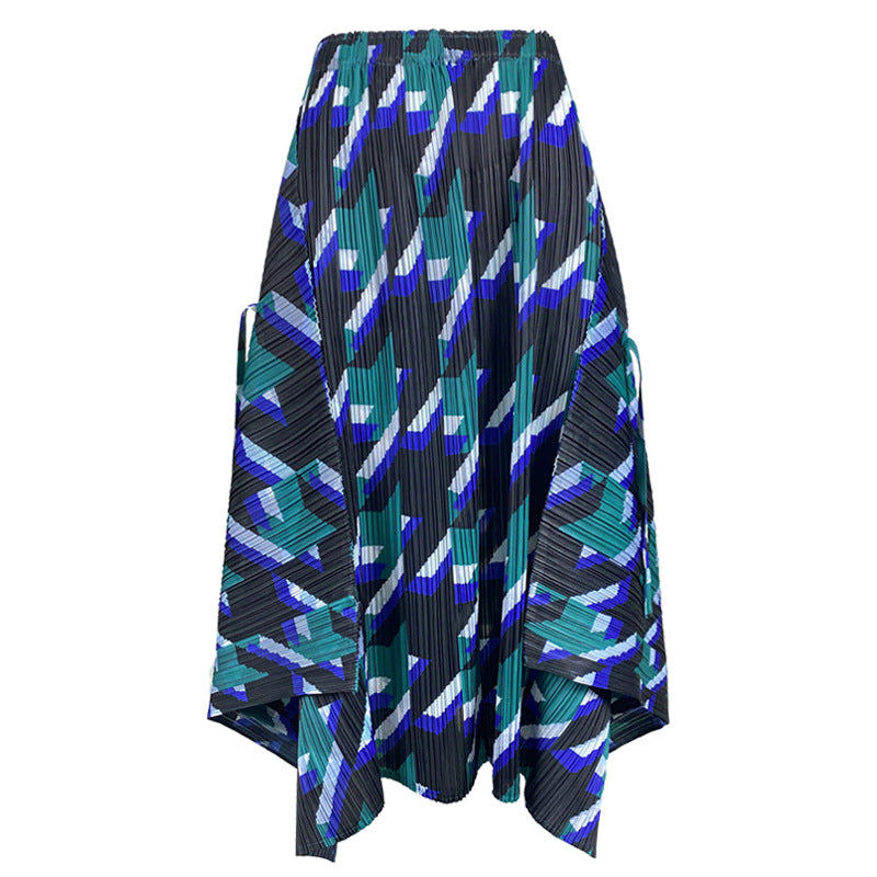 Casual Style Houndstooth Skirt Female Waist Slimming Slit Versatile Pleated Dress