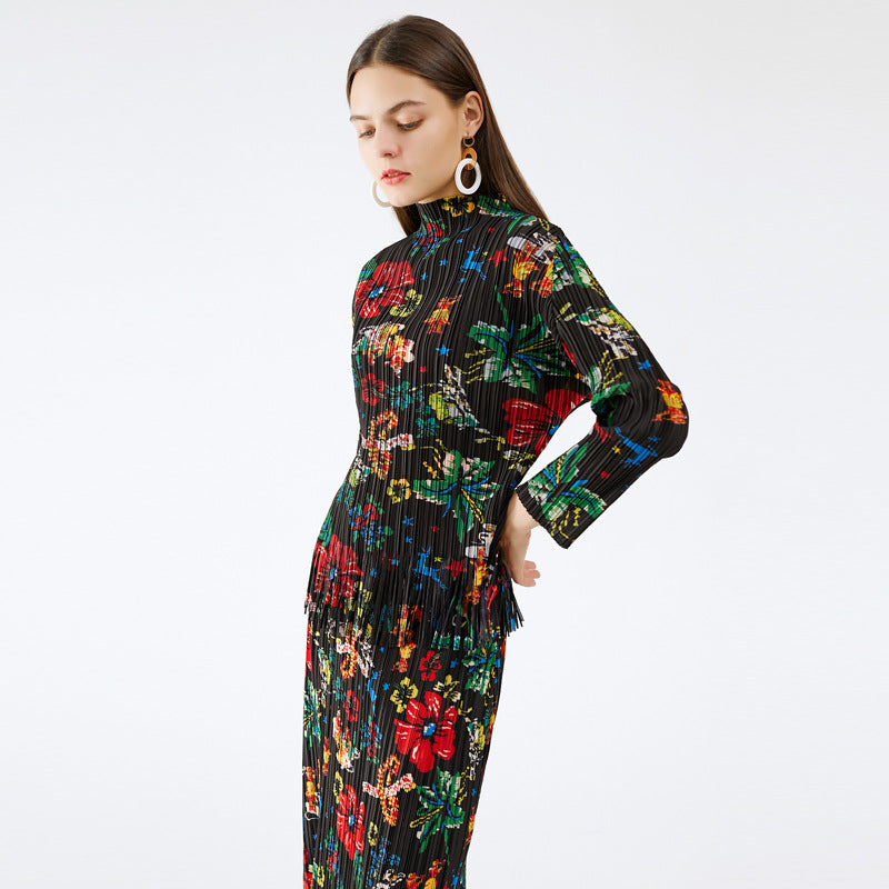Casual Suit Long Sleeve Floral Skirt Top Female Niche Vintage Print Suit Female